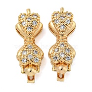 Bowknot Brass Micro Pave Clear Cubic Zirconia Box Clasps, Real 18K Gold Plated, 19.5x8x5mm, Hole: 1.2mm(KK-N254-99G)