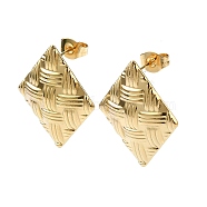 Ion Plating(IP) 201 Stainless Steel Stud Earrings, with 304 Stainless Steel Pins, Textured Rhombus, Real 18K Gold Plated, 24x19mm(EJEW-K270-21G)