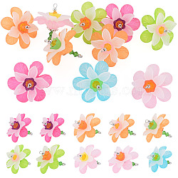 Acrylic Pendants, Flower Charms, with Glass and Tibetan Style Alloy, Mixed Color, 34x33x30mm, Hole: 2mm(PALLOY-TADJ00012)