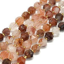 Natural Ferruginous Quartz Beads Strands, Faceted, Octagonal, 9~10.5x9~10.5x7.5~8.5mm, Hole: 1mm, about 36~40pcs/strand, 15.35~15.55 inch(39~39.5cm)(G-I376-A35-01)