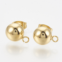 201 Stainless Steel Stud Earring Findings, with Loop and 304 Stainless Steel Pins, Dome/Half Round, Golden, 9x6mm, Hole: 1.5mm, Pin: 0.8mm(X-STAS-Q225-16G-6mm)