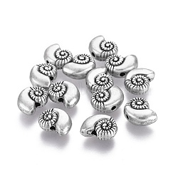 Tibetan Style Alloy Beads, Ocean Theme, Lead Free & Nickel Free & Cadmium Free, Shell, Thailand Sterling Silver Plated, 8x11x4.5mm, Hole: 1.5mm(TIBEB-A004-004TAS-NR)