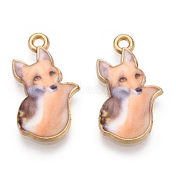 Painted Alloy Pendants, Fox Charm, Cadmium Free & Nickel Free & Lead Free, Golden, Bisque, 19.5x11.5x2mm, Hole: 1.5mm(PALLOY-P288-05G-07)