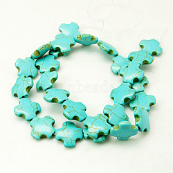 Synthetic Turquoise Beads Strands, Cross, Turquoise, 15x15x5mm, Hole: 1mm, about 27pcs/strand, 15.94 inch(40.5cm)(TURQ-H055-28)