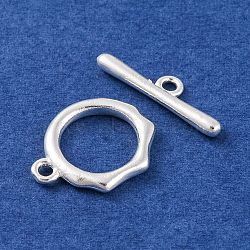 Brass Toggle Clasps, Lead Free & Cadmium Free, 925 Sterling Silver Plated, Ring: 16x13x2mm, Hole: 1.2mm, Bar: 18x2x1mm, Hole: 1.4mm(KK-U024-02S)