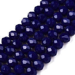 Opaque Solid Color Imitation Jade Glass Beads Strands, Faceted, Rondelle, Blue, 4x3mm, Hole: 0.4mm, about 113~115pcs/strand, 41~41.5cm(EGLA-A044-P4mm-D07)