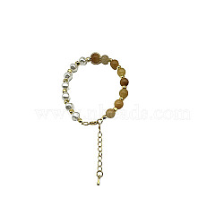 Natural Yellow Jade Round Beaded Bracelet, Golden, 7-1/8~9-1/8 inch(18~23cm)(NC1314-01)