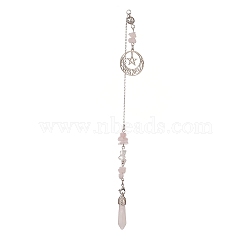 Natural Rose Quartz Pointed Dowsing Pendulums, with Stainless Steel Star & Moon, Bullet, 274mm(PALLOY-JF02009-05)