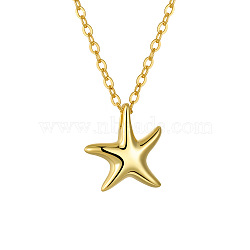 925 Sterling Silver Pendant Necklaces, Cable Chain Necklaces for Women, Starfish, Golden, 15.75 inch(40cm)(FS-WG3B50D-01)