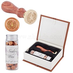 Wax Seal Stamp Set, with Brass Head & Handle, Wax, for Invitations Cards Letters Envelope, Retro Gift Box, Cat Pattern, 8~9x2.55~3cm, 2pcs/box(AJEW-WH0162-45A)