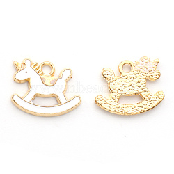 Alloy Enamel Pendants, Wooden Horse, Light Gold, White, 13x16x1.5mm, Hole: 1.8mm(ENAM-S121-079E)