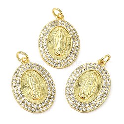 Brass Pave Cubic Zirconia  Pendants, with Jump Ring, Long-Lasting Plated, Lead Free & Cadmium Free, Oval, Real 18K Gold Plated, 23x16x3mm, Hole: 3.5mm(KK-Z028-14G)