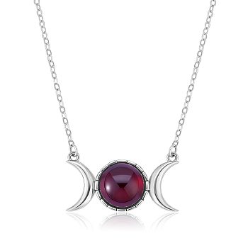 Triple Moon Goddess Cubic Zirconia Pendant Necklace, Sterling Silver Jewelry for Women, Red, 15.75 inch(40cm)