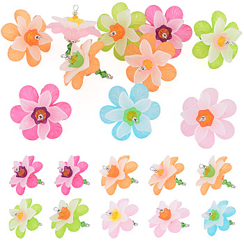 Acrylic Pendants, Flower Charms, with Glass and Tibetan Style Alloy, Mixed Color, 34x33x30mm, Hole: 2mm