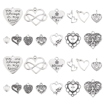 130pcs 13 style Alloy Pendants, Heart with Angel & Cross & Butterfly, Antique Silver, 9.5~23x8~27x1~3mm, 10pcs/style