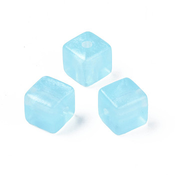 Transparent Acrylic Beads, with Glitter Powder, Cube, Sky Blue, 13.5x13.5x13.5mm, Hole: 3.5mm