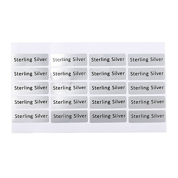 PET Sterling Silver Stickers, Metallic Sticky Labels for Jewellery Packaging Rectangle, Black, 30x10mm, 20pcs/sheet