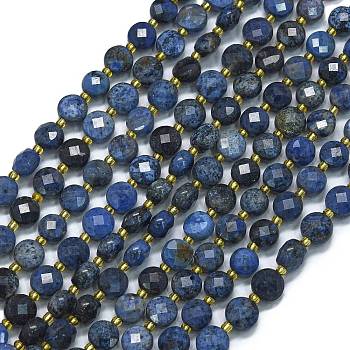 Natural Dumortierite Beads Strands, with Seed Beads, Faceted, Flat Round, 6~6.5x4mm, Hole: 1mm, about 50pcs/strand, 15.35''(39cm)