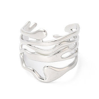 304 Stainless Steel Twist Wave Open Cuff Ring for Women, Stainless Steel Color, US Size 8 1/2(18.5mm)