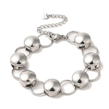 304 Stainless Steel Flat Round Link Chain Bracelet, Stainless Steel Color, 6-3/8 inch(16.3cm)