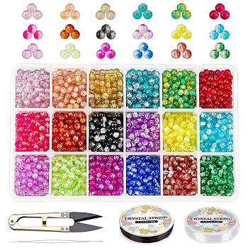 DIY Baking Painted Crackle Glass Beads Stretch Bracelet Making Kits, include Sharp Steel Scissors, Elastic Crystal Thread, Stainless Steel Beading Needles, Mixed Color, Beads: 4mm, Hole: 1.1~1.3mm, 4500pcs/set