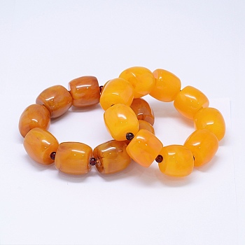 Resin Imitation Amber Beads Stretch Bracelets, Column, Goldenrod, 2-3/8 inch(62mm)