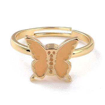 Butterfly Fidget Ring for Anxiety Stress Relief, Adjustable Spinner Ring, Alloy Enamel Rotating Ring, Golden, PeachPuff, US Size 6 1/2(16.9mm)