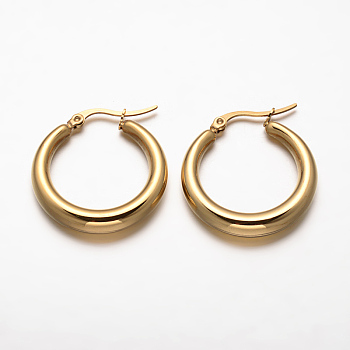 Ring 304 Stainless Steel Hoop Earrings, Hypoallergenic Earrings, Golden, 29x27.5x5mm, Pin: 1x0.5mm