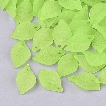 Transparent Acrylic Pendants, Frosted, Leaf, Light Green, 18x11x3mm, Hole: 2mm