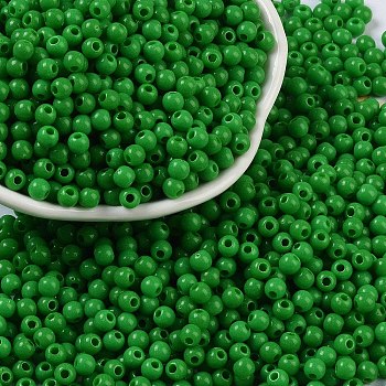 Opaque Acrylic Beads, Round, Green, 4x3.5mm, Hole: 1.6mm, about 18000pcs/500g