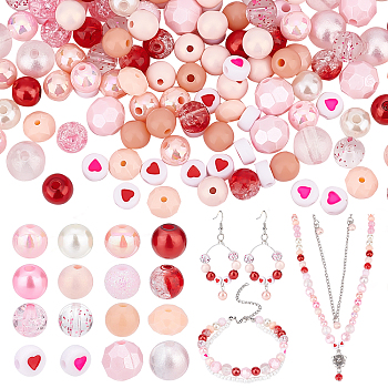 Elite 480Pcs 16 Style Transparent & Opaque & Spray Painted Acrylic Beads, Flat Round with Heart & Round, Mixed Color, 6.5~10x7~10x3.5~9mm, Hole: 1~2.3mm, 30pcs/style