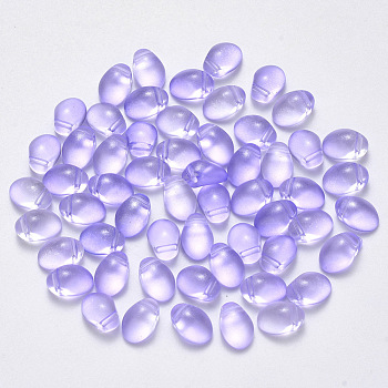Transparent Spray Painted Glass Charms, with Glitter Powder, Oval, Lilac, 8.5x6x4.5mm, Hole: 1mm