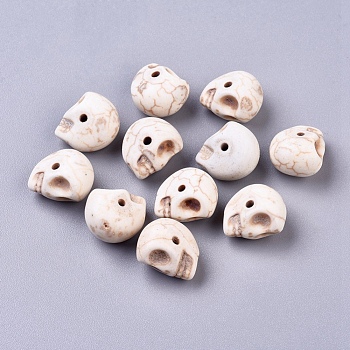 Synthetic Magnesite Bead Strands, Skull, 13x12x9.5mm, Hole: 1mm, about 42pcs/strand, 15.1 inch, 12strands/1000g