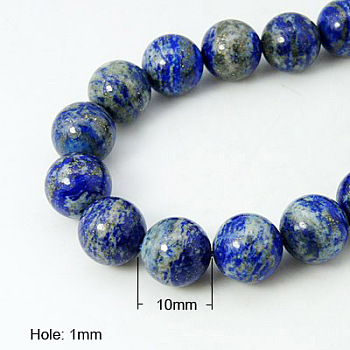 Natural Lapis Lazuli Beads Strands, Round, Royal Blue, 10mm