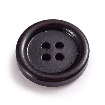 Natural Wooden Buttons, Dyed, 4 Hole, Flat Round, Black, 20x4mm, Hole: 1.8mm