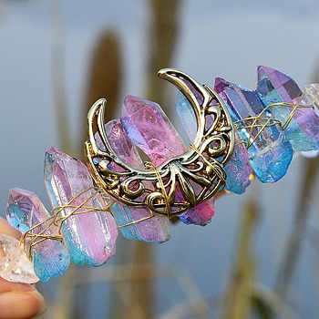 Natural Electroplated Crystal Hair Bands, with Quartz Crystal Chips, Crown Hair Bands, for Women Girls, 270x180x30mm