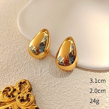 Teardrop Alloy Stud Earrings, Golden, 31x20mm