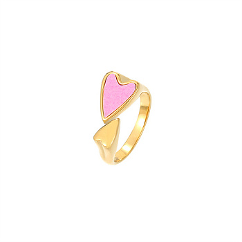 Synthetic Turquoise Heart Open Cuff Ring, Real 18K Gold Plated Titanium Steel Ring, Pearl Pink, 20.4mm