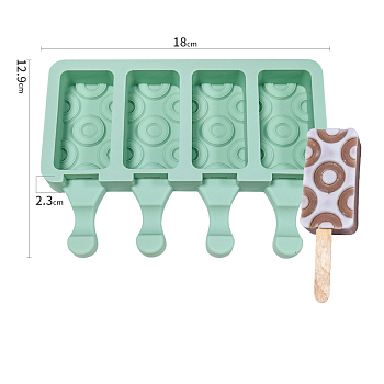 Silicone Ice-cream Stick Molds, with 4 Styles Rectangle with Donut Pattern-shaped Cavities, Reusable Ice Pop Molds Maker, Medium Aquamarine, 129x180x23mm, Capacity: 49ml(1.66fl. oz)