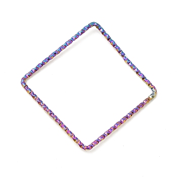 304 Stainless Steel Linking Rings, Textured, Square, Rainbow Color, 33x33x1mm