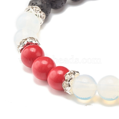 Bracelet extensible pierre de lave naturelle & opalite & pierres précieuses(BJEW-JB07712)-6