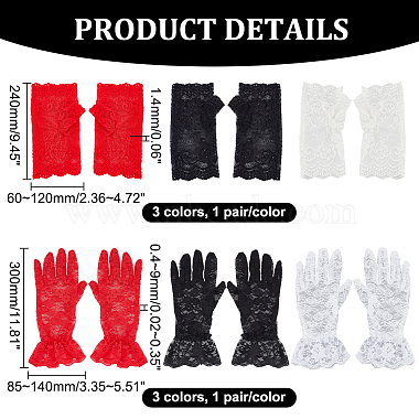 ahadermaker 6 пар 6 кружевных перчаток с цветочным узором(AJEW-GA0006-10)-2