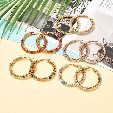 Glass Faceted Round Beads Hoop Earrings(EJEW-JE04599)-3