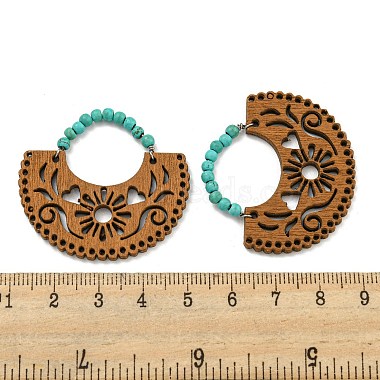 Laser Cut Poplar Wood Pendants Bag Charms with Dyed Synthetic Turquoise(FIND-G073-06)-3