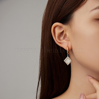 Boucles d'oreilles créoles en forme de losange en coquillage naturel avec strass(VY8031-1)-2