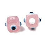 Resin Evil Eye European Beads, Large Hole Bead, Cube, Pearl Pink, 11x8x8mm, Hole: 4mm(RESI-A021-10)