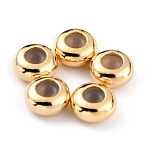 Brass Beads, Cadmium Free & Lead Free, with Rubber Inside, Slider Beads, Long-Lasting Plated, Rondelle, Real 24K Gold Plated, 7x3.5mm, Rubber Hole: 1.2mm(X-KK-O133-207C-G)