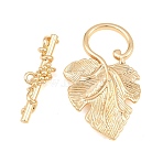 Brass Toggle Clasps, Leaf with Flower, Real 18K Gold Plated, 33x20.5x2.5mm, Hole: 1.5mm, Bar: 25.5x7.5x5.5mm, Hole: 1.5mm(KK-CBA7BFE-08G)
