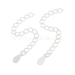 Brass Chain Extender, Cable Chain, with Teardrop Shape Charms, 925 Sterling Silver Plated, 53~60mm, Link: 4x3x0.4mm, Inner Size: 3x2mm(KK-WH20013-06S-NF)