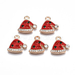 Alloy Enamel Pendants, with Colorful Rhinestone, Cadmium Free & Lead Free, Christmas Hat, Light Gold, Red, 15.5x16x2.5mm, Hole: 2mm(ENAM-Q442-035-RS)